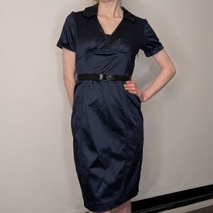 Burberry London Navy Belted Sheath Dress Short Sleeve Size 2